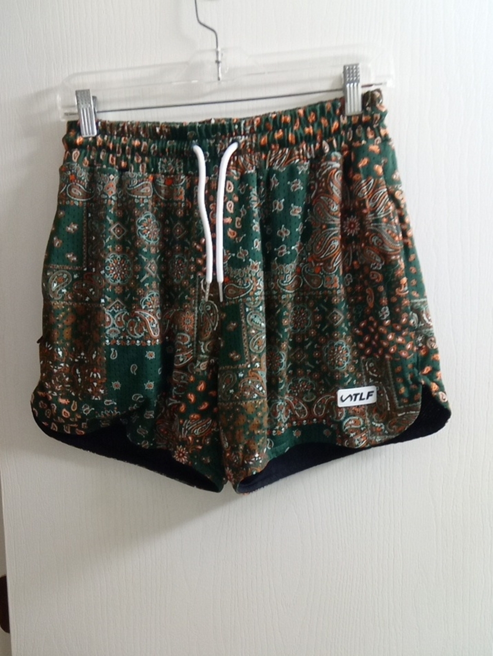 Green Paisley Athletic Drawstring Shorts